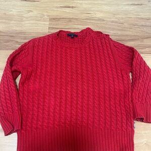 Burberry Red Cable Knit Crewneck Sweater